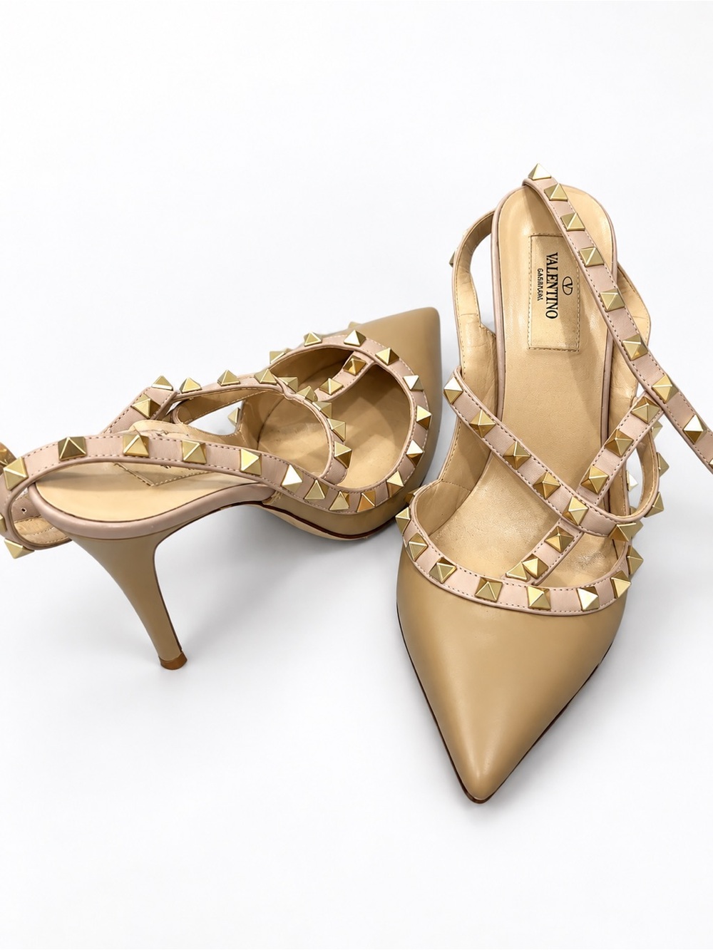Valentino Garavani Beige Rockstud Pointed-Toe Slingbacks